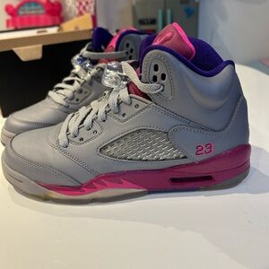 Girls Air Jordan 5 Retro - Cement Grey/Pink Raspberry Red